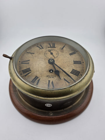 Antique Smiths Empire WWII Brass Marine Bulkhead Clock England Roman Dial. Works