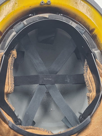 MSA Cairns 1044 2015 Yellow Firefighter Helmet Front Visor. Seen Fire Action.