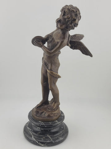 Antique 19th C Bronze Cupid Statue Clément Moreau Sculpture on Marble Base 9"