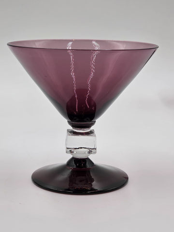 ANTIQUE SET OF 7 MID CENTURY BRYCE WILMINGTON AMETHYST 5 1/2" CHAMPAGNE GLASSES.