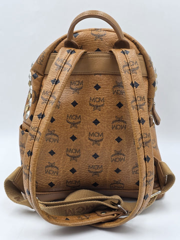 Rare MCM Stark Side & Top Studs Backpack In Cognac Visetos Coated Canvas W5914
