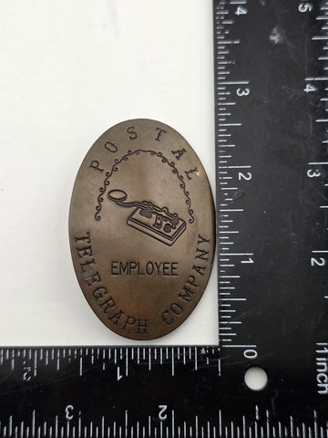 Rare Original Antique Postal Telegraph Co Employee Bronze Badge c1900 Morse Key