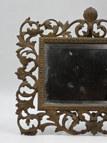 Antique Victorian Cast Iron Vanity Mirror Ornate Scrollwork Easel Frame C 1890.