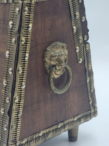 Rare Antique One Of A Kind Large Middle East Solid Wood & Copper Shoe Shine Box.