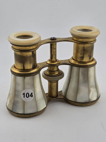 Antique French Victorian 1880–1910 Mother of Pearl Opera Glasses Brass Binocular