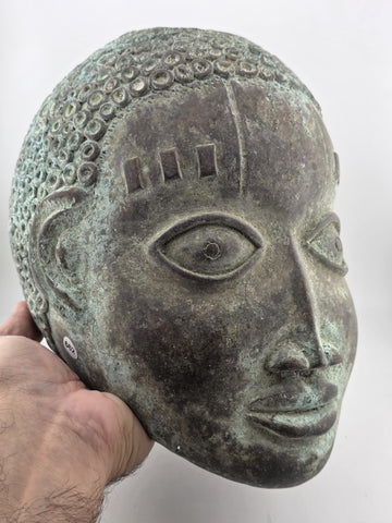 Antique African Nigerian Benin Bronze Large Bust  Statue Primitive Tribal Art.