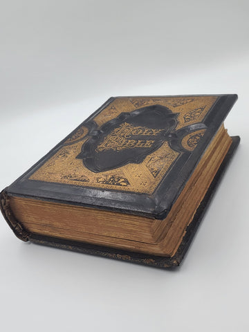 Rare Antique 1870's Illustrated Family Holy Bible W 1400 Engravings &Handwriting