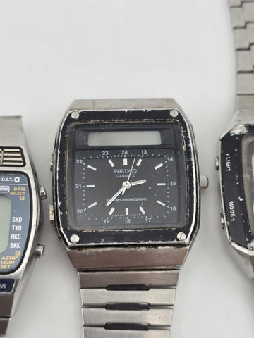 Vtg Seiko Lot Of 5 Collector World Timer Titanium Alarm Chronograph Watches Read