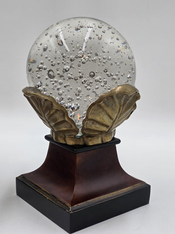 Rare Pair Of Antique Massive 6" Crystal Ball On Brass Leaves Bookends / Decor.