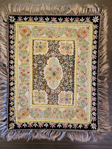 Vintage Oriental Golden 100% Silk Embroided Patchwork. Great Mother's Day Gift.