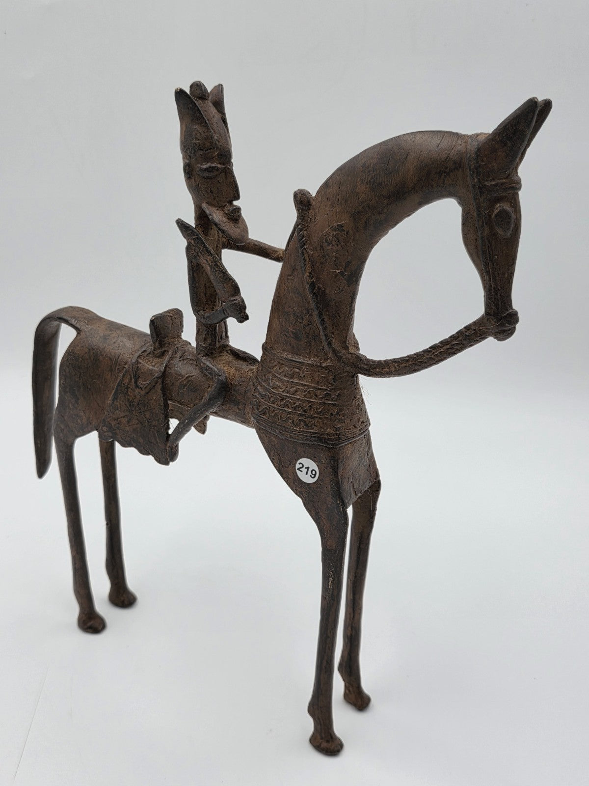 VTG 1940'S AUTHENTIC AFRICAN CAST BRONZE HORSE AND RIDER DOGON MALI WEST AFRICA
