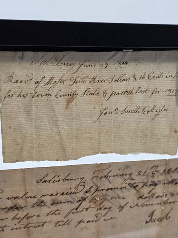 Rare Collection Early 1800s Tax Receipts 1814 1818 1840 Salisbury MA Framed Docs