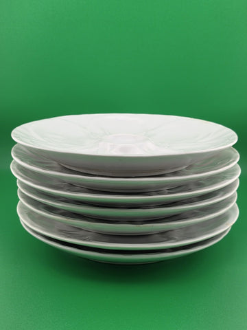 Vintage White Porcelain Oyster Plates Set of 7 Five Wells Seafood Serving Dishes