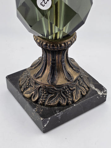 Rare Antique Bohemian Amber Cut Crystal & Brass On Marble Ornate Table Lighter.