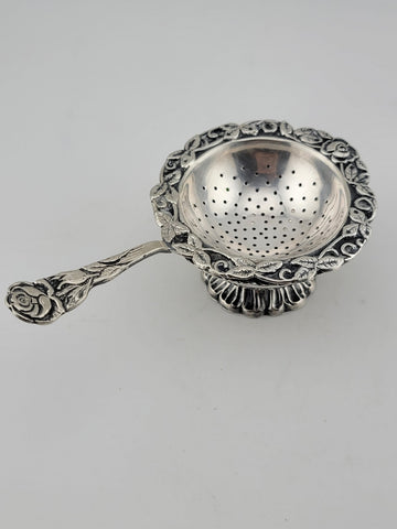 Rare Antique Silver 900 Dutch Loose Leaf Tea Strainers and Rest Dish Ornate