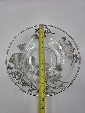 Sterling Silver Overlay Glass Bowl/ Plate Silver Edge excellent Cond. 12.5 Inch