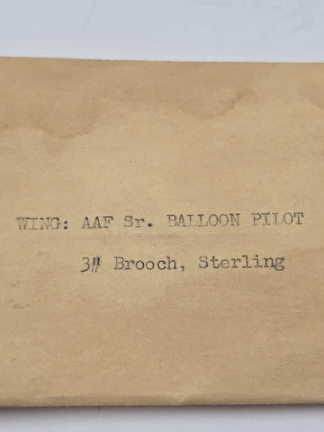 WWII USAAF Senior Balloon Pilot Wings LGB Sterling 3" Pinback W Original Package