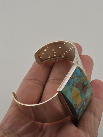 Rare Vintage Large Turquoise Sterling Silver Cuff Bracelet Modernist DTR 925.