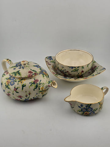 1930's Royal Winton Queen Anne Chintz Tea Set Teapot Cup Saucer Creamer England