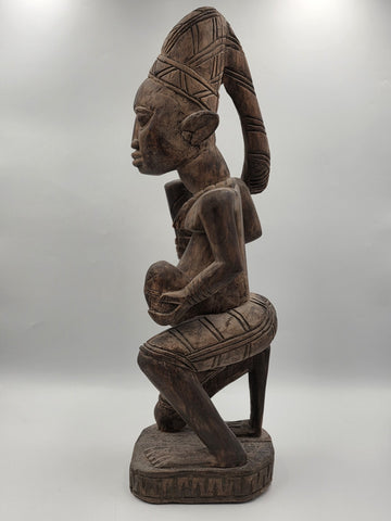Rare Antique XL 26 In Yoruba African Wood Pregnant Lady Tribal Sculpture Nigeria