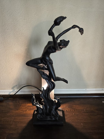 ANTIQUE ART DECO BRONZE STATUE SCULPTURE LADY FLAME LEAPER FERDINAND PRIESS LAMP