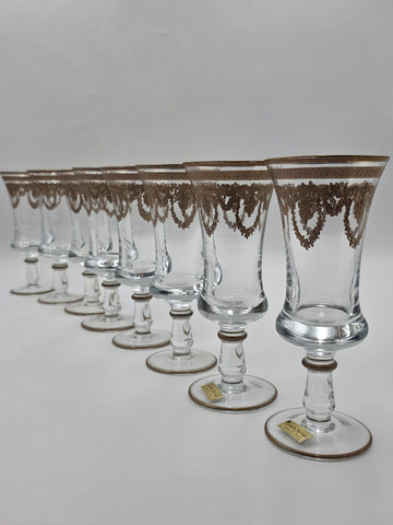 Set Of 8 Neiman Marcus Arte Italica Medici 24K Gold Glasses Goblets. 8 In Tall.