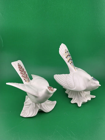 Vtg Pair Of Lenox China Jewels Collection Bird Figurines-Cardinal & Blue Jay.