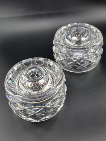 Vintage Pair Signed Waterford Irish Cut crystal candle holders. VG Condition.