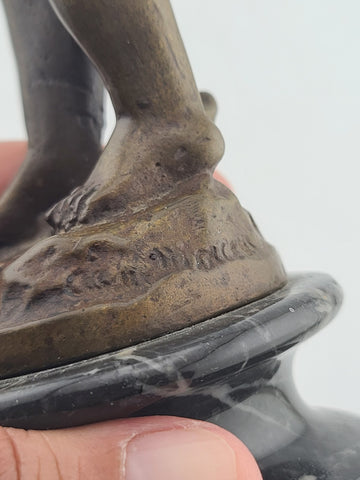 Antique 19th C Bronze Cupid Statue Clément Moreau Sculpture on Marble Base 9"