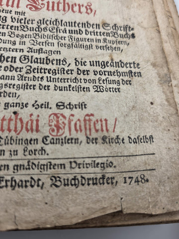 RARE Complete 1748 German Luther Bible – 4" Folio – Erhard, Tübingen. Solid Cond