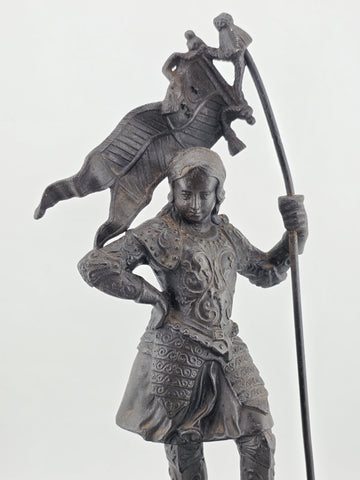 Antique 19thC Bronze Knight Warrior Clock Topper – Medieval St. George Style.