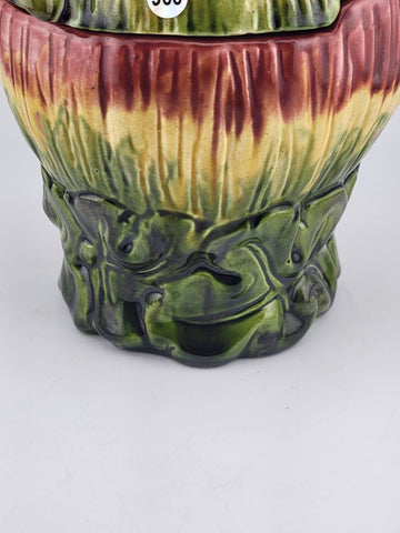 Rare African Boy Horn Blower Vintage Majolica Pottery Candy Dish/ Cookie Jar