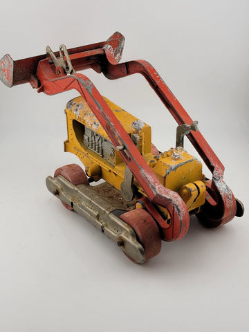 VINTAGE HUBLEY DIESEL VINT DIECAST RED/ORANGE ENML OVERHEAD TOY BULLDOZER