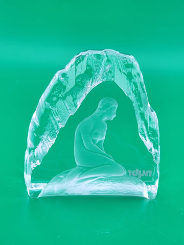 VINTAGE 1960'S MODERNIST LITTLE MERMAID SIGNED NYDRO CRYSTAL SCULPTURE - SWEDEN