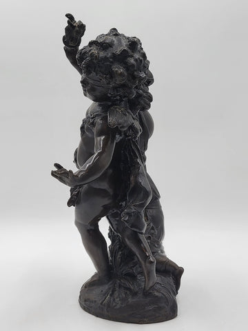 Rare Antique C 1910 Auguste Moreau "Torch Boy" Heavy Bronze Sculpture. 16 Inch