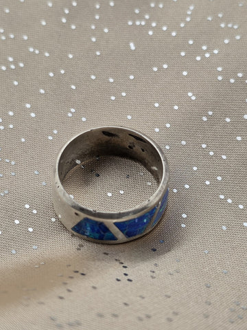 Cardenas Taxco Mexico 925 Sterling Silver Blue Opal Inlay Ring & Earrings Set