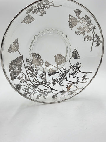 Sterling Silver Overlay Glass Bowl/ Plate Silver Edge excellent Cond. 12.5 Inch