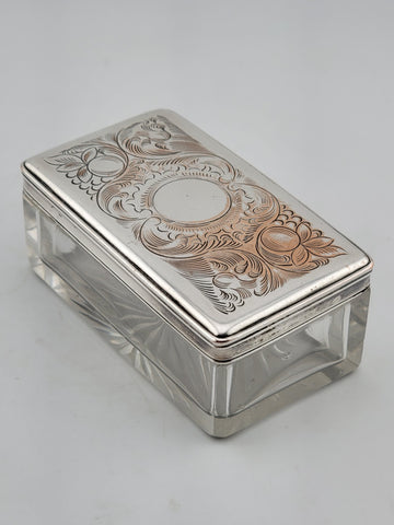 Antique C 1830's Victorian Silver Plate & Cut Glass Vanity Box / Soap Holder.