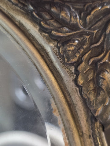 RARE ANTIQUE ART NOUVEAU SILVER PLATED HAND MIRROR REPOUSSE FLOWER DESIGN 1905