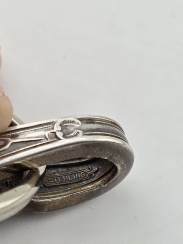 Antique Sterling Silver Spoon Handle Keychain Floral Art Nouveau 28.4g