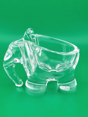 Vtg 1950s Art Vannes France Clear Crystal Elephant Pipe Holder-Marked on Base