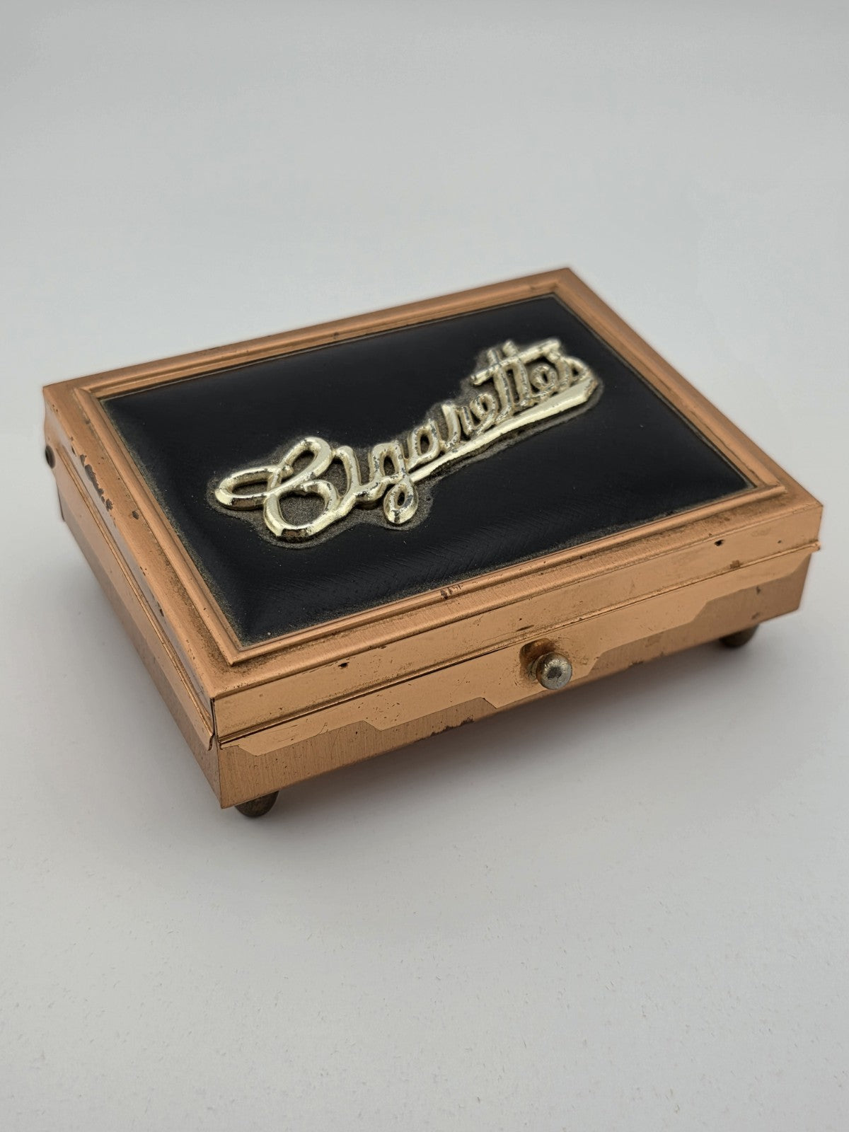 Antique Copper & Leather Cigarette Box Art Deco Style Tabletop Cigarette Case
