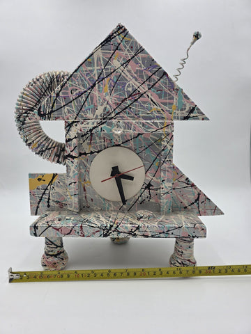 Rare Vintage Richard Birkett Memphis Style Fantasy Splatter Paint Clock. Signed.