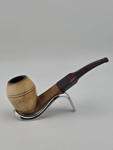 Antique Collectible Meerschaum Pipe Smooth Billiard w Case & Amber Lucite Stem