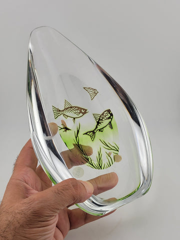 Rare Edward Hald Orrefors Graal Ashtray/ Vase Swedish ArtDeco FishDesign (1950s)