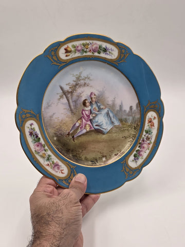 Stunning Rare 1844 Sevres Chateau des Tuilleries Plate Courting Couple Gold Tone