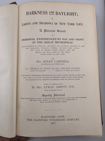 Darkness & Daylight Lights & Shadows of New York Life 1893 A D Worthington & Co