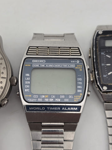 Vtg Seiko Lot Of 5 Collector World Timer Titanium Alarm Chronograph Watches Read
