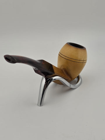 Antique Collectible Meerschaum Pipe Smooth Billiard w Case & Amber Lucite Stem