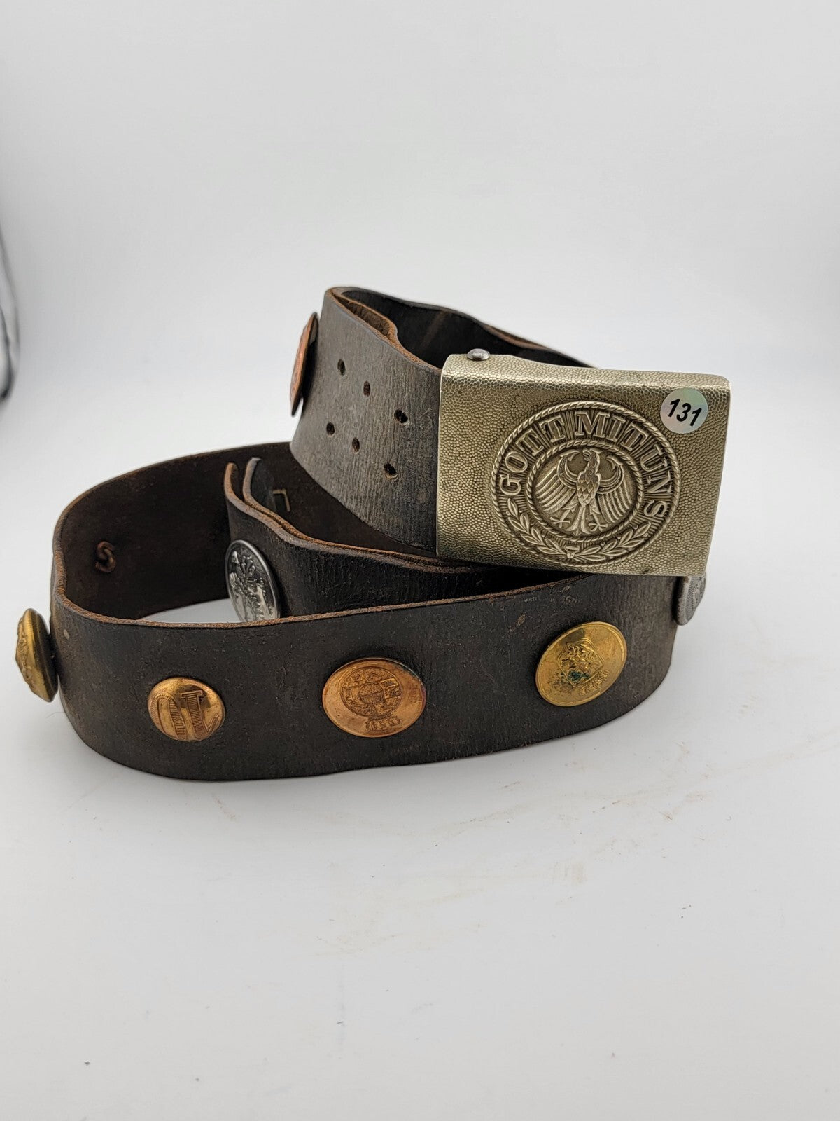 Antique Original WWI Imperial German "Hate Belt" with Buttons & Buckle. 34 inch